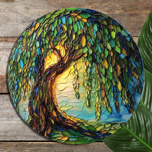 Weeping Willow Glass Cutting Board 8-inch Round Trivet Charcuterie Board Gift for Her Mom Kitchen Decor