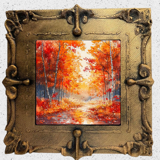 Fall Orange Foilage Gold Framed Refrigerator Magnet, Mini Art, Grand Millennial Style, Artful Kitchen Decor, Gift for Her fridgescaping