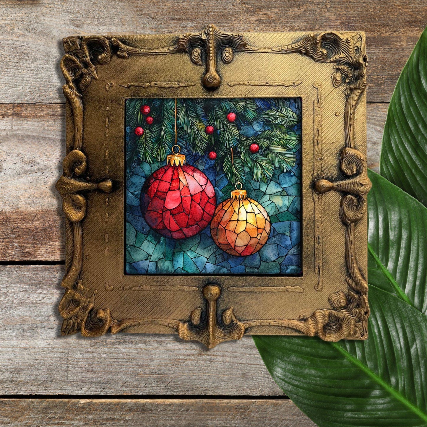 Christmas Ornaments Tiny Art Fridge Magnet Gold Framed Fridgescaping Art Picture Gallery Tiny Art Gift for Her Wife Mom