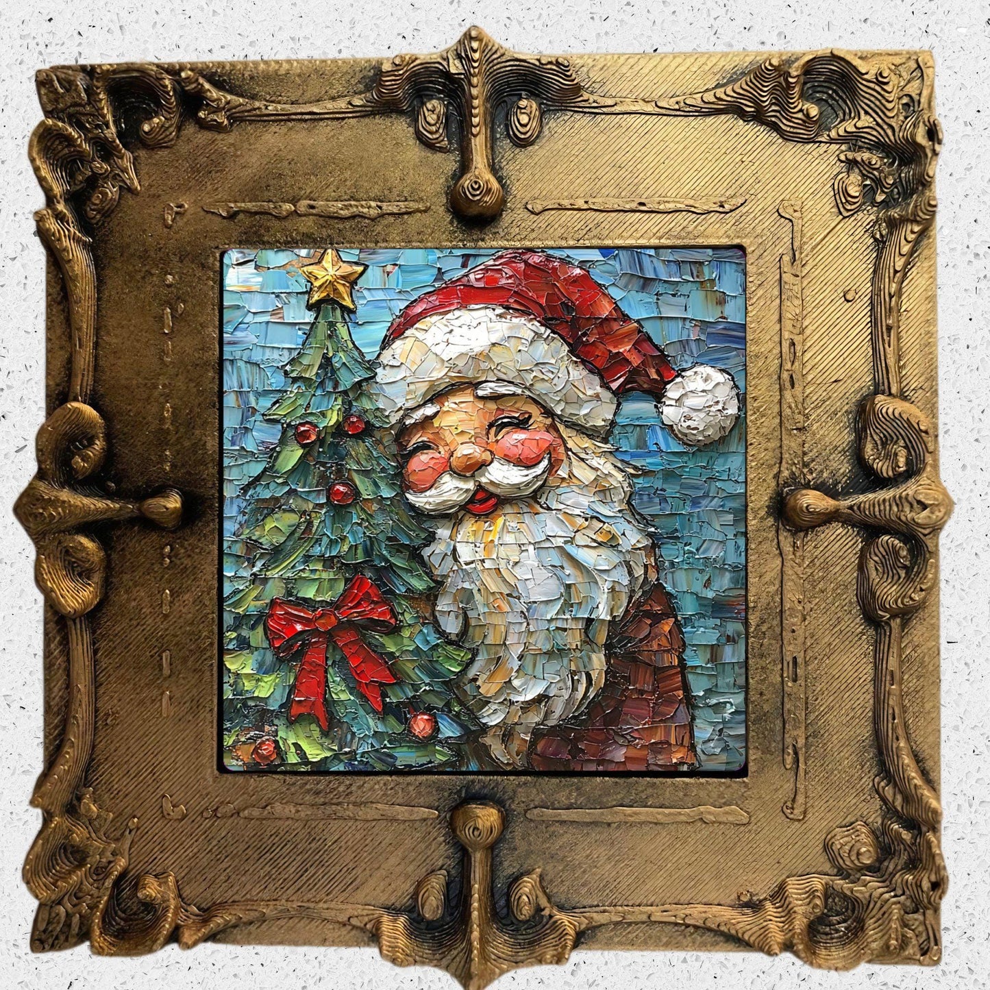 Rosy Cheek Vintage Santa Tiny Art Fridge Magnet Gold Framed Fridgescaping Art Picture Gallery Tiny Art Gift for Her Wife Mom