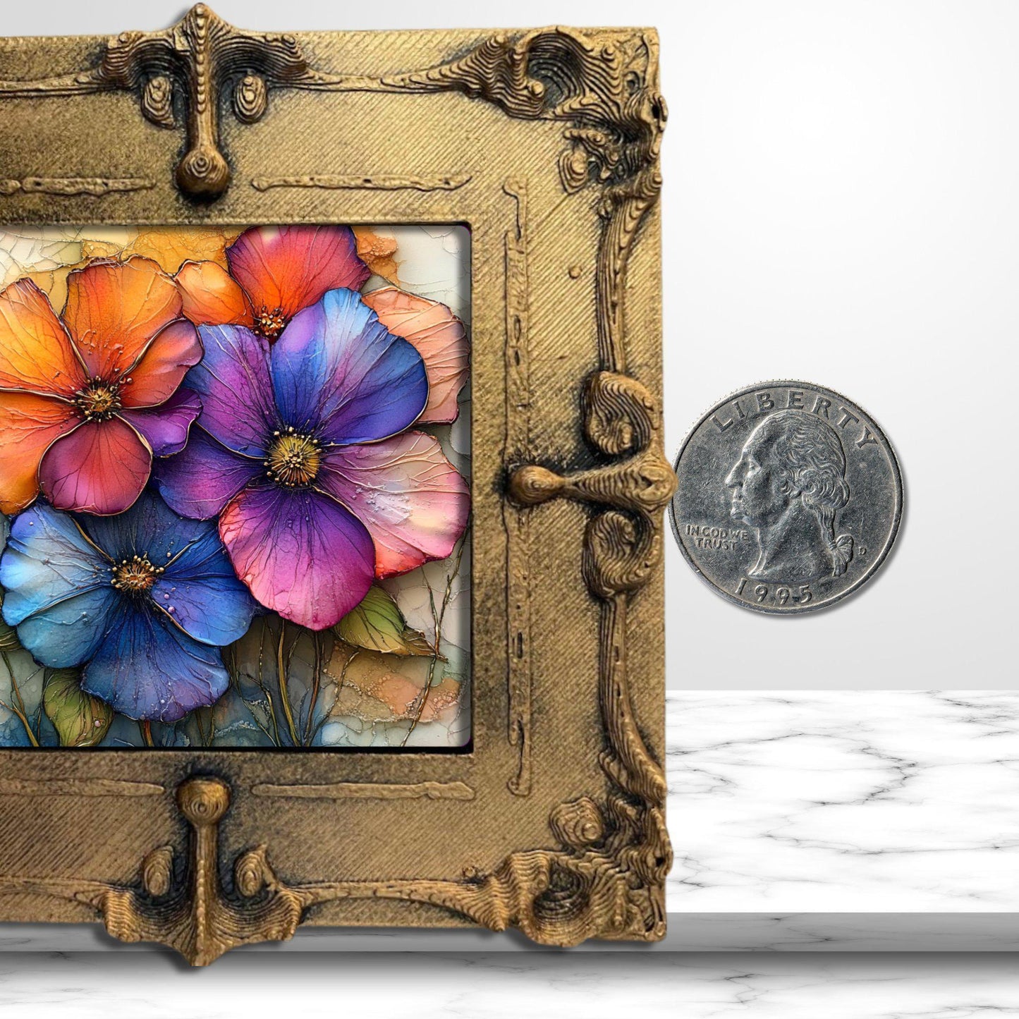 Floral Study Fall Gold Framed Refrigerator Magnet, Mini Art, Grand Millennial Style, Artful Kitchen Decor, Gift for Her fridgescaping