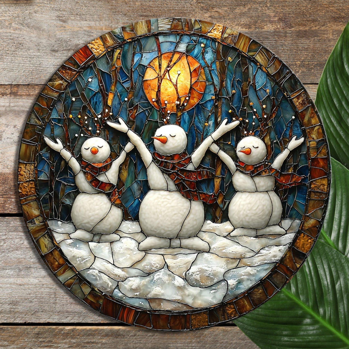 Snowman Yoga Class Glass Cutting Board 8-inch Round Trivet Charcuterie Board Gift for Her Mom Kitchen Decor