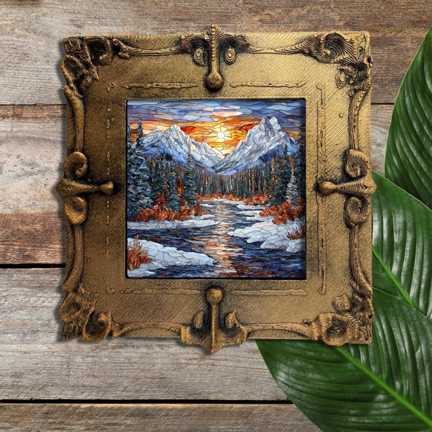 Rocky Mountain Winter Tiny Art Fridge Magnet Gold Framed Fridgescaping Art Picture Gallery Tiny Art Gift for Her Wife Mom