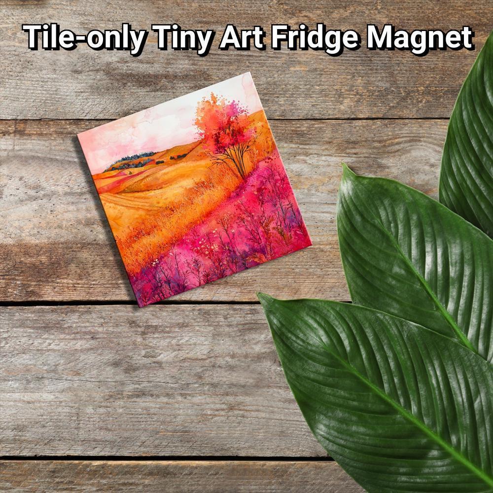 Fall in Pink and Orange Gold Framed Refrigerator Magnet, Mini Art, Grand Millennial Style, Artful Kitchen Decor, Gift for Her fridgescaping