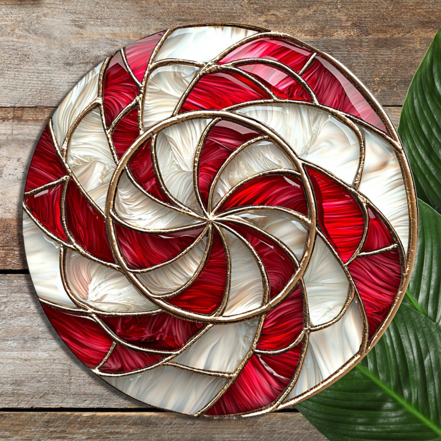 Candy Cane Swirl Glass Cutting Board 8-inch Round Trivet Charcuterie Board Gift for Her Mom Kitchen Decor