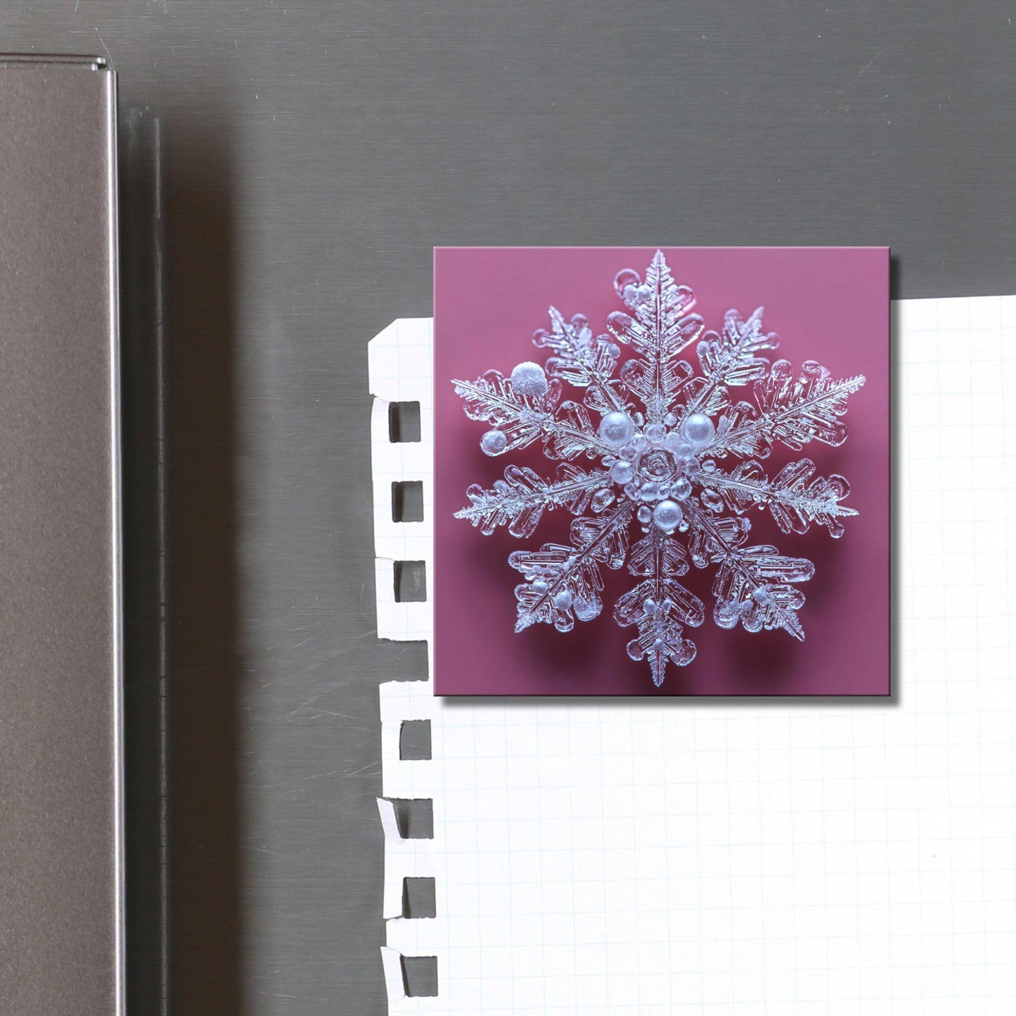 Snowflake on Pink Fridge Magnet 2-inch Strong Refrigerator Magnet Kitchen Decor Dopamine Ceramic Tile Art Gift for Her fridgescaping