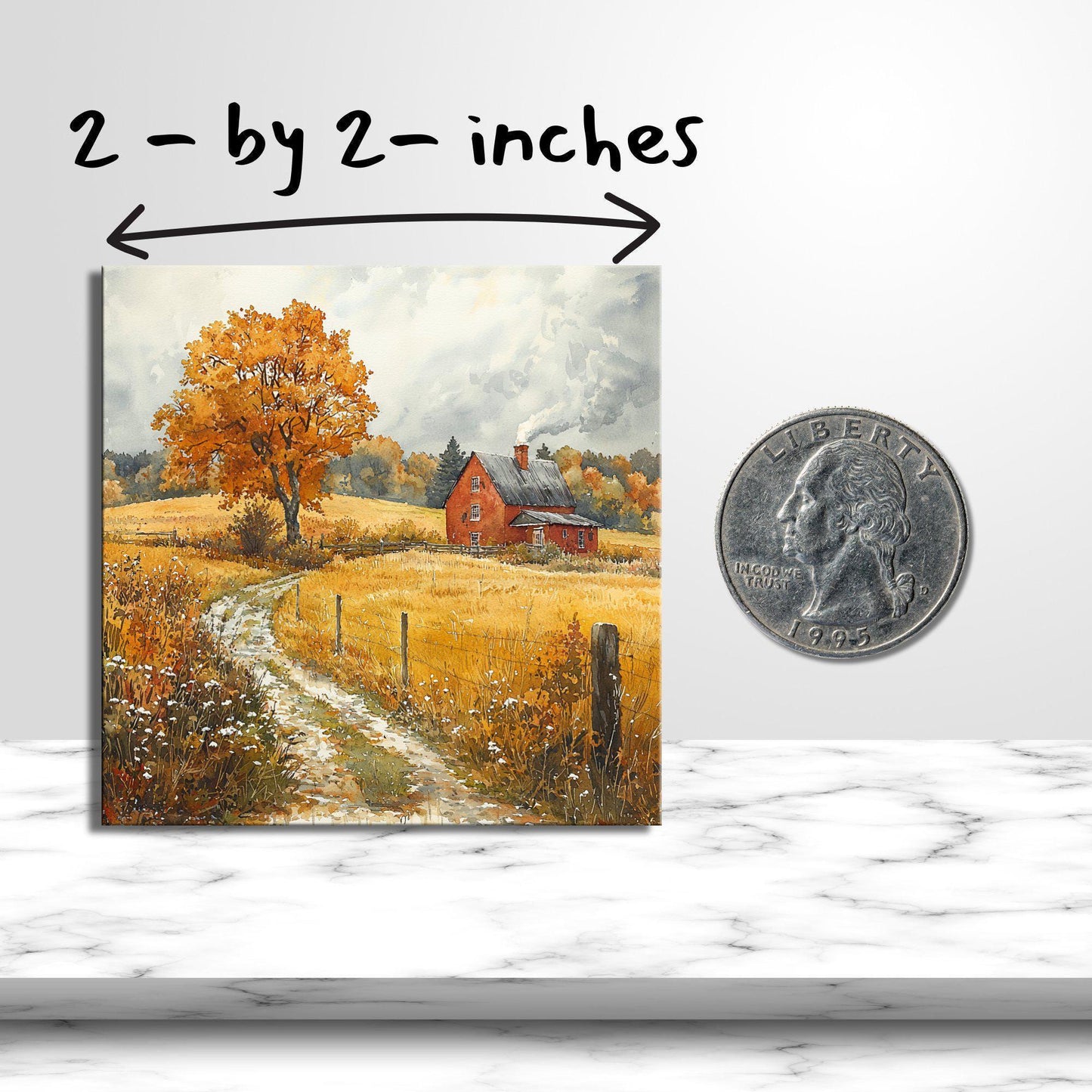 Rainy Autumn Farm Gold Framed Refrigerator Magnet, Mini Art, Grand Millennial Style, Artful Kitchen Decor, Gift for Her fridgescaping