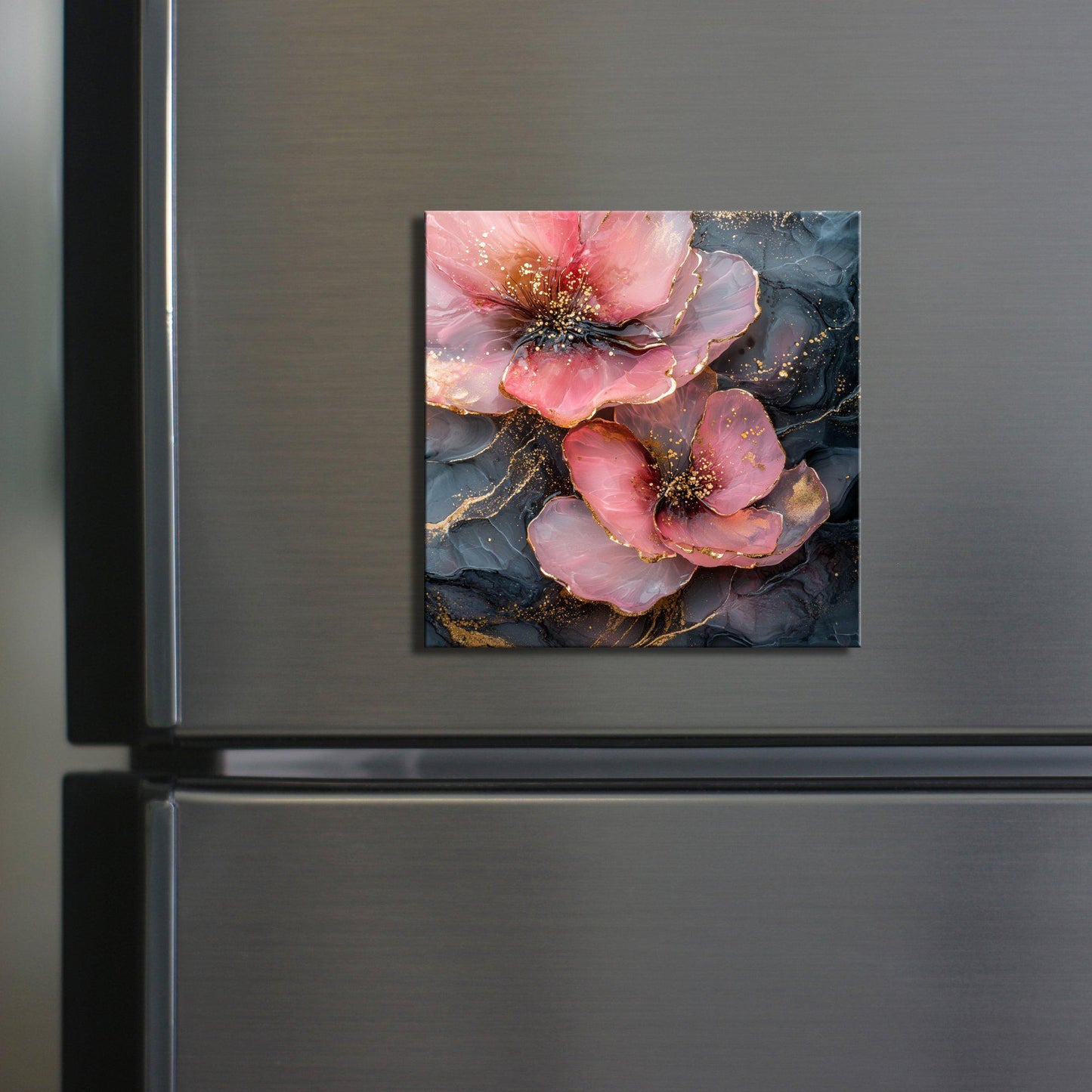 Blush Pink and Charcoal Gray Fridge Magnet 2-inch Strong Refrigerator Magnet Kitchen Decor Dopamine Ceramic Tile Art Gift for Her