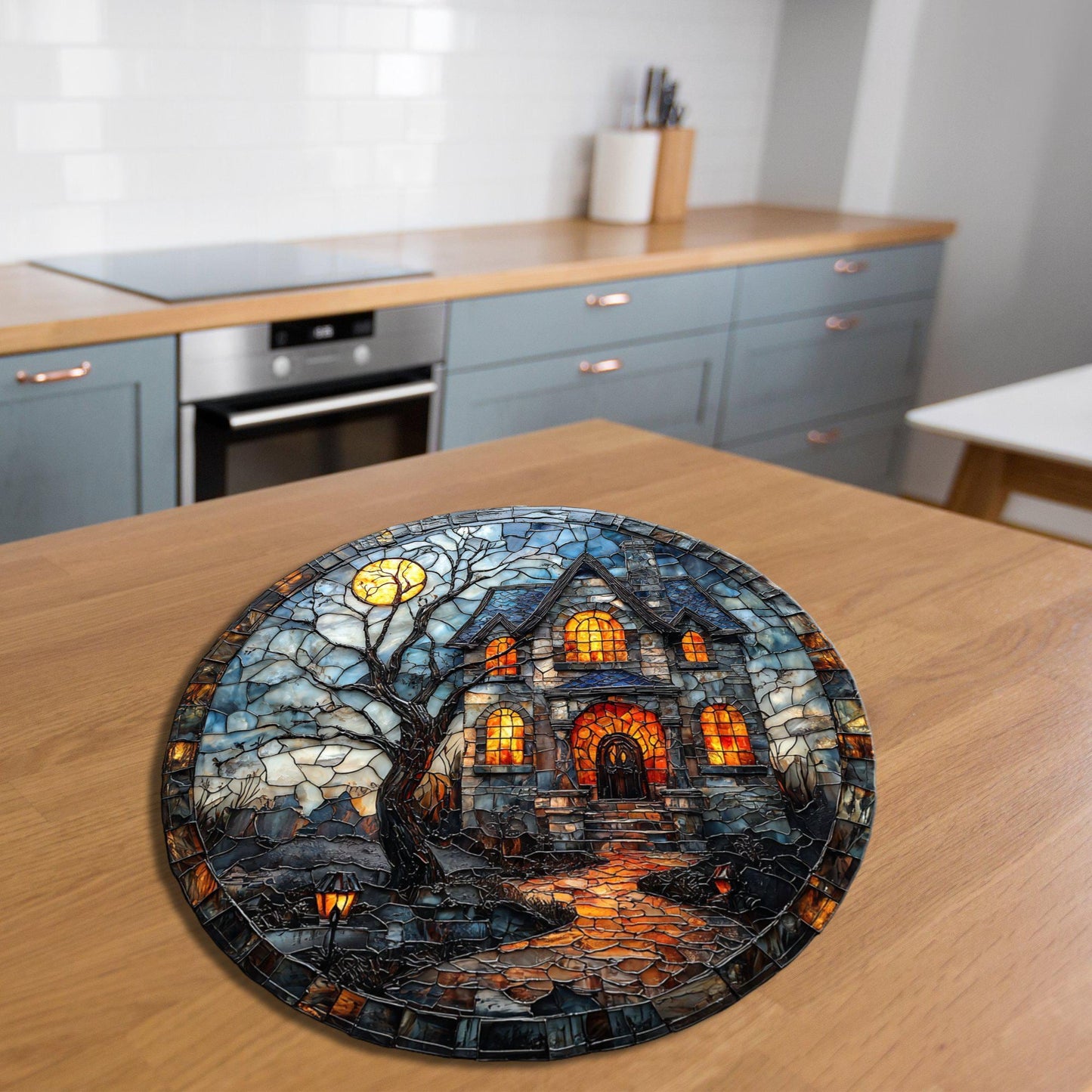 Spooky House Glass Cutting Board Trivet Hot Plate Charcuterie Board Gift for Her Mom Christmas Housewarming