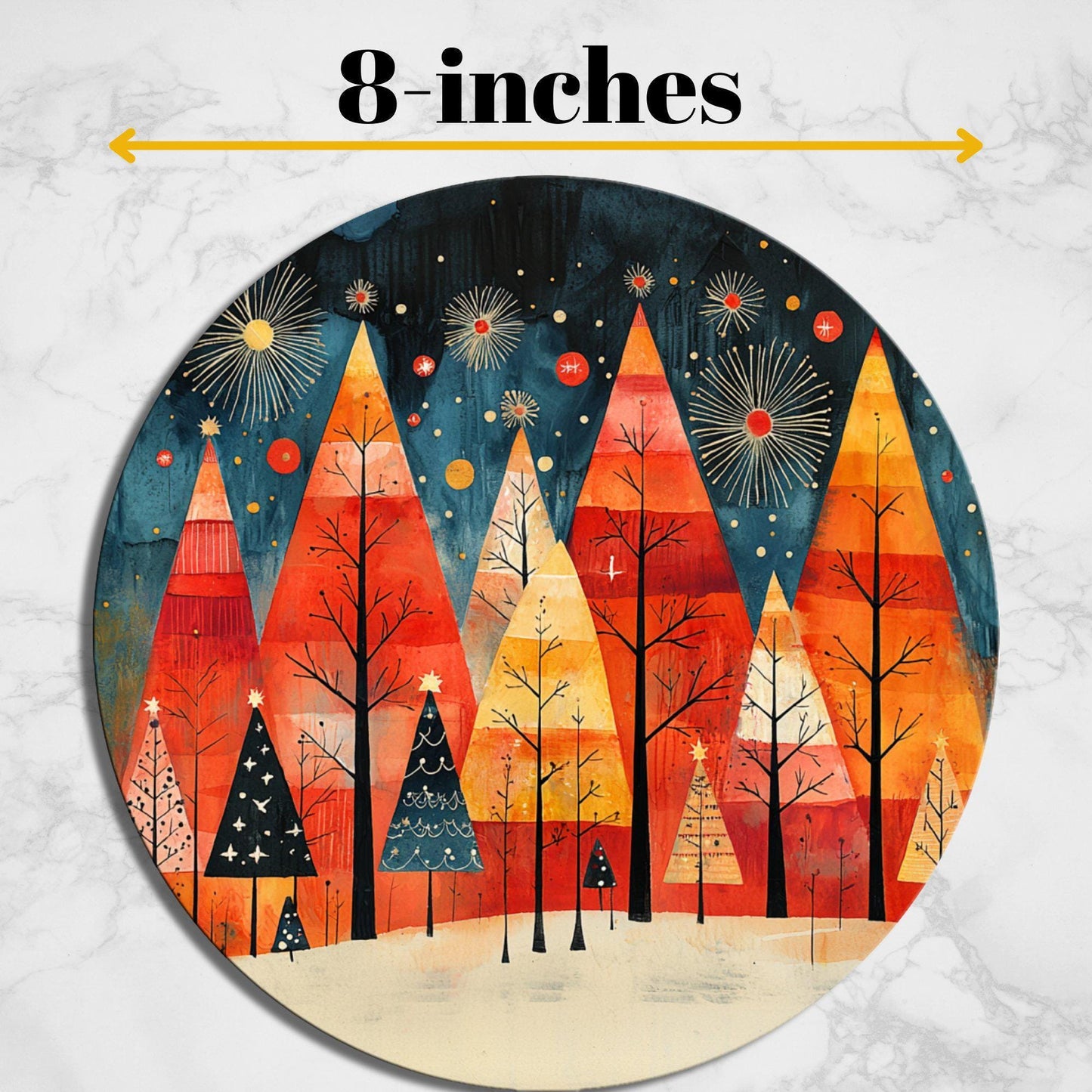 Scandinavian Christmas Trees Glass Cutting Board 8-inch Round Trivet Charcuterie Board Gift for Her Mom Kitchen Decor