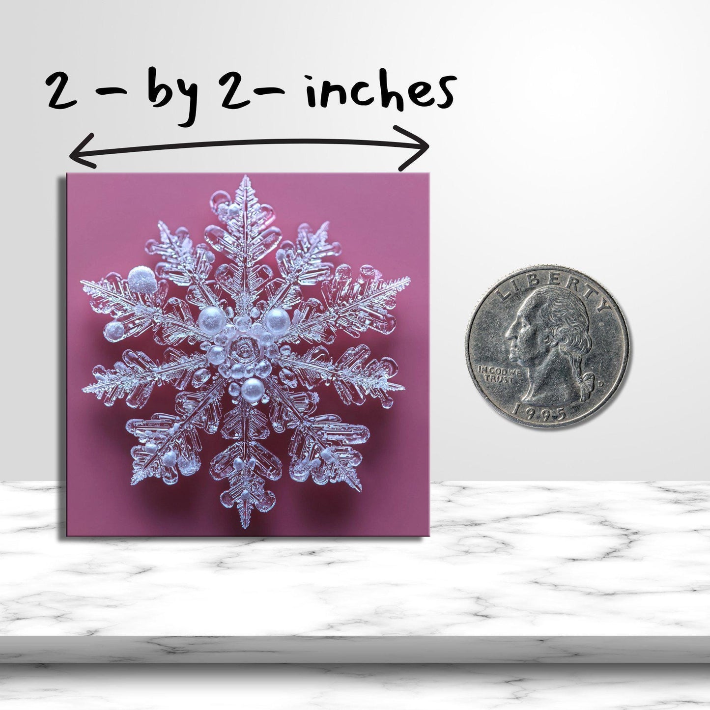 Snowflake on Pink Fridge Magnet 2-inch Strong Refrigerator Magnet Kitchen Decor Dopamine Ceramic Tile Art Gift for Her fridgescaping