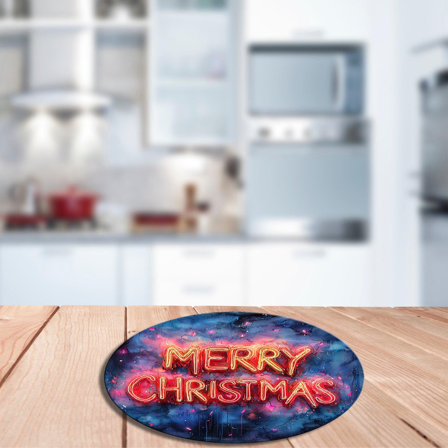 Merry Christmas Glass Cutting Board 8-inch Round Trivet Charcuterie Board Gift for Her Mom Kitchen Decor