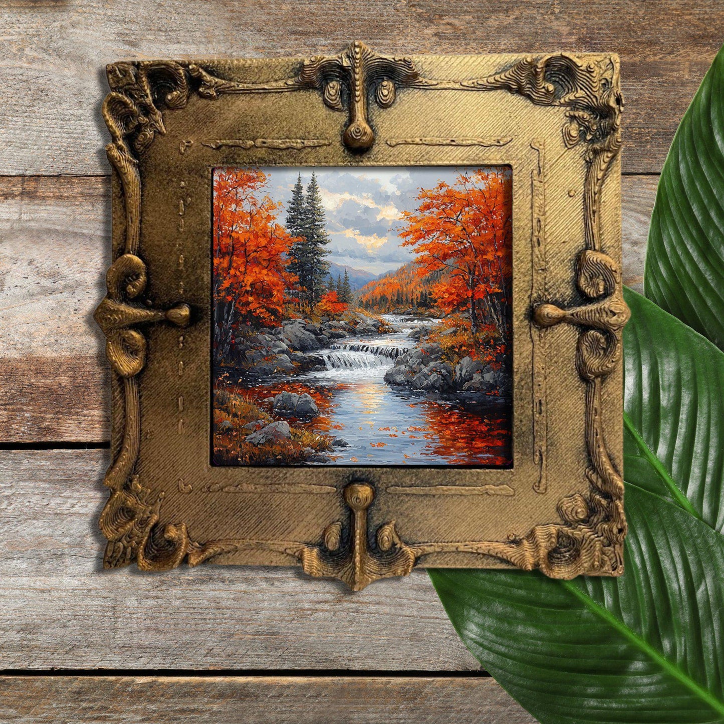 Autumn Landscape Gold Framed Refrigerator Magnet, Mini Art, Grand Millennial Style, Artful Kitchen Decor, Gift for Her fridgescaping