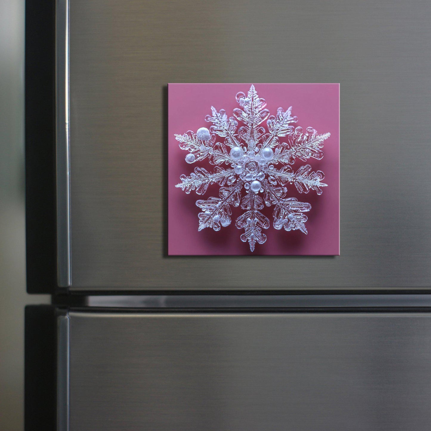 Snowflake on Pink Fridge Magnet 2-inch Strong Refrigerator Magnet Kitchen Decor Dopamine Ceramic Tile Art Gift for Her fridgescaping