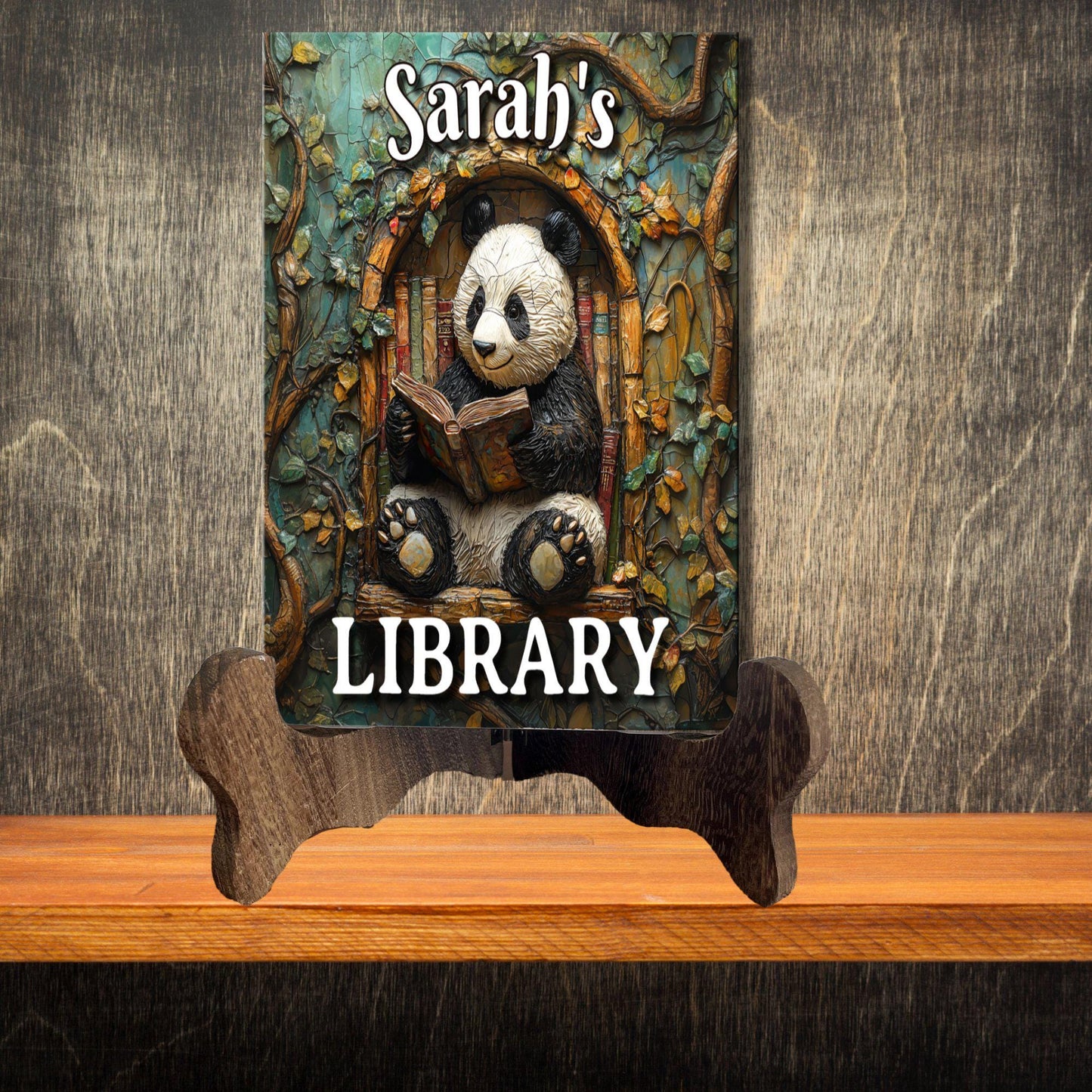 Panda Reading Personalized Library Sign Book Lover Bookworm Biblio Gift Book Nook Shelf Decor Booktoker-Gift for Bookish