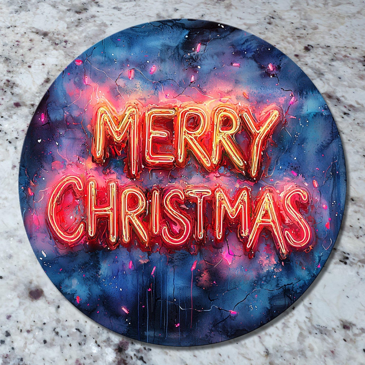 Merry Christmas Glass Cutting Board 8-inch Round Trivet Charcuterie Board Gift for Her Mom Kitchen Decor