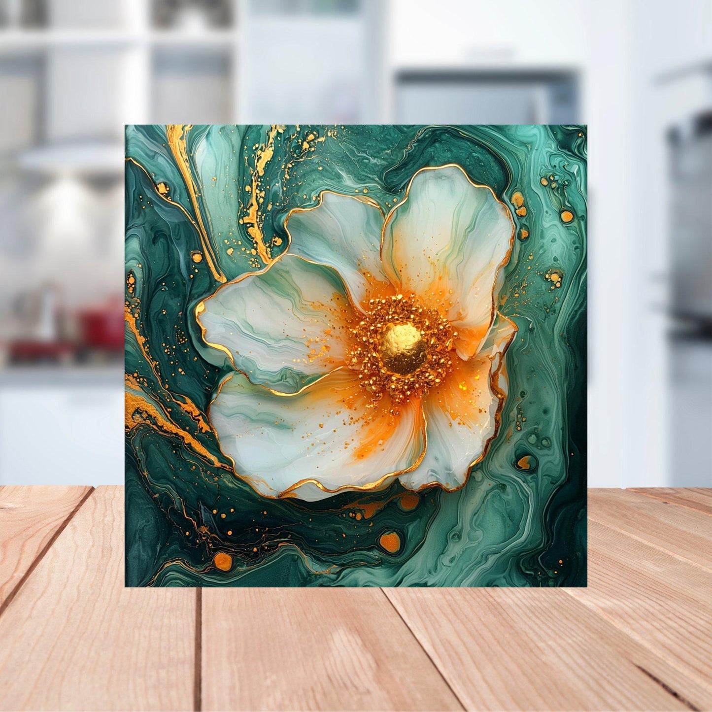 Marigold and Seafoam Green Fridge Magnet 2-inch Strong Refrigerator Magnet Kitchen Decor Dopamine Ceramic Tile Art Gift for Her