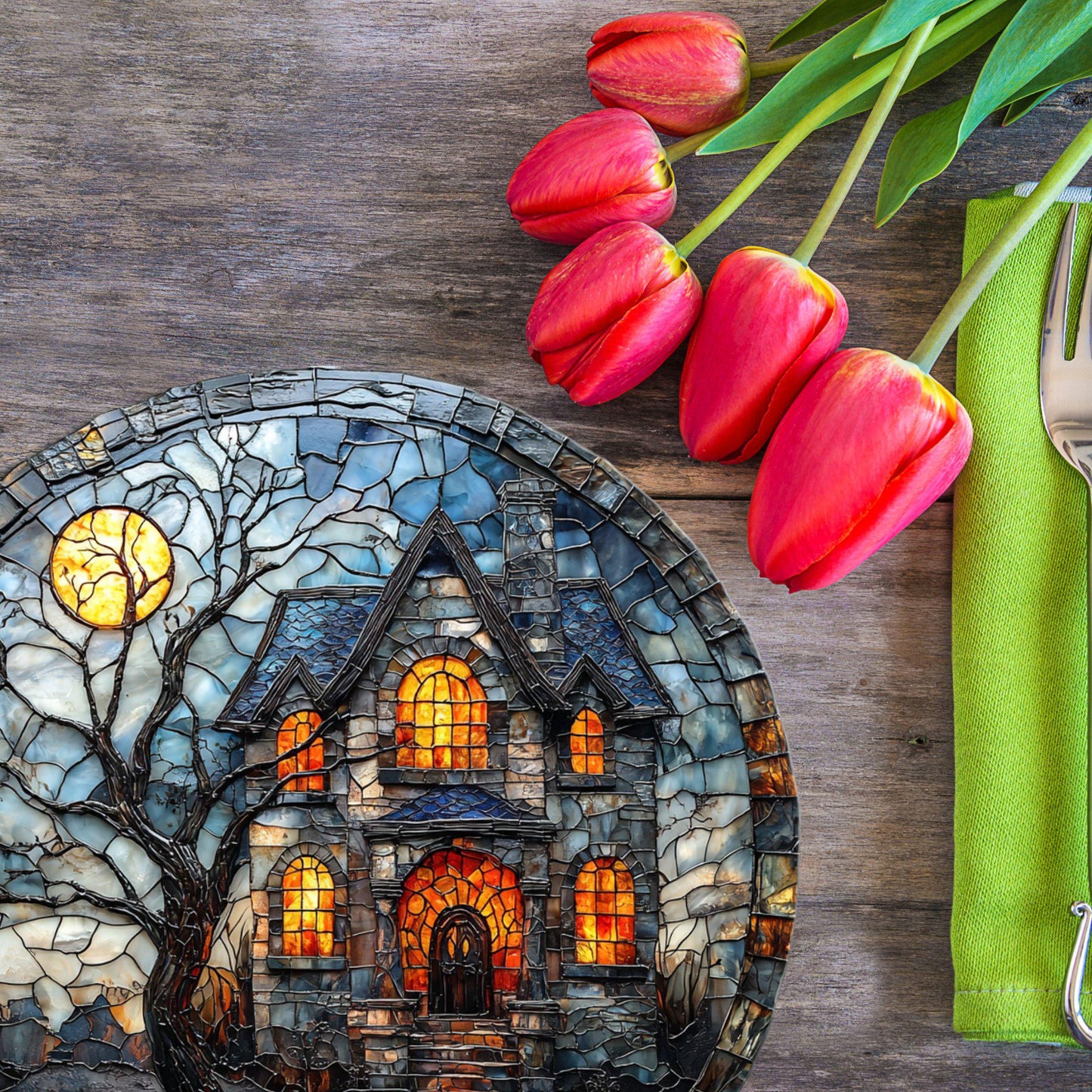 Spooky House Glass Cutting Board Trivet Hot Plate Charcuterie Board Gift for Her Mom Christmas Housewarming