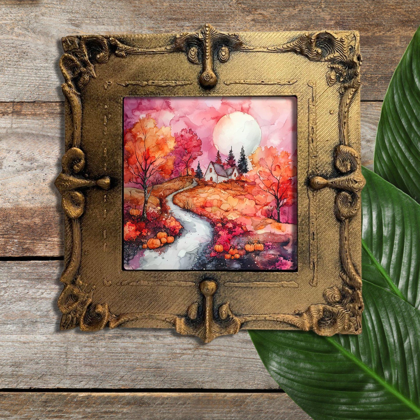 Thanksgiving in Pink Gold Framed Refrigerator Magnet, Mini Art, Grand Millennial Style, Artful Kitchen Decor, Gift for Her fridgescaping