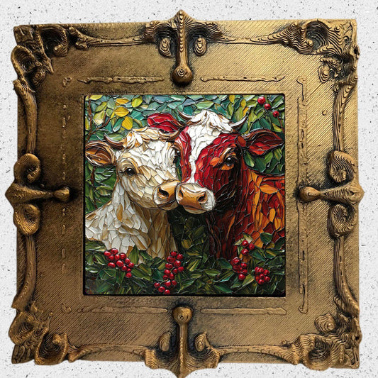 Cows Kissing Under Mistletoe Tiny Art Fridge Magnet Gold Framed Fridgescaping Art Picture Gallery Tiny Art Gift for Her Wife Mom