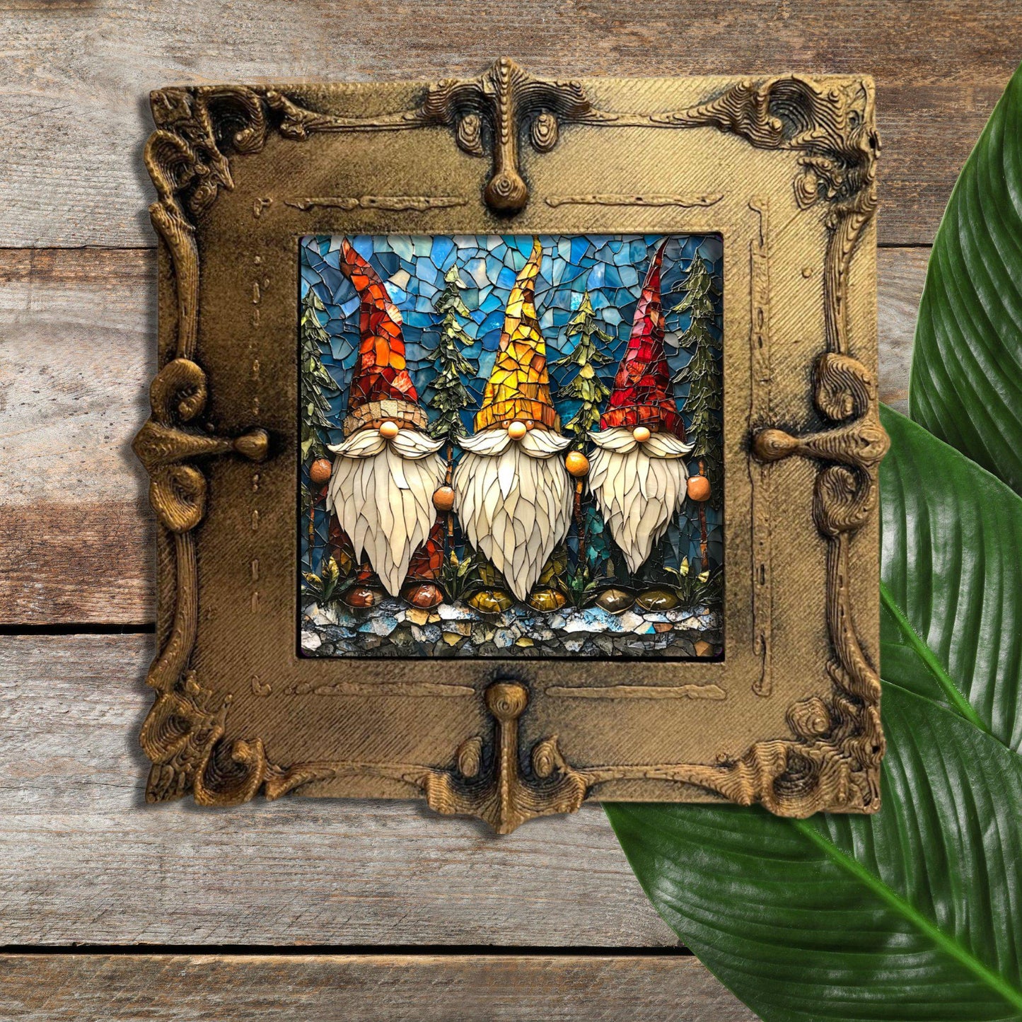 Row of Christmas Gnomes Tiny Art Fridge Magnet Gold Framed Fridgescaping Art Picture Gallery Tiny Art Gift for Her Wife Mom