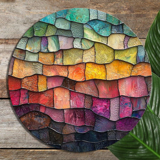 Stained Glass Gradient Glass Cutting Board 8-inch Round Trivet Charcuterie Board Gift for Her Mom Kitchen Decor