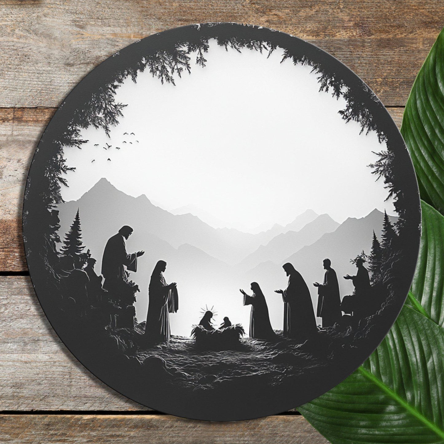 Silhouette Nativity Glass Cutting Board 8-inch Round Trivet Charcuterie Board Gift for Her Mom Kitchen Decor