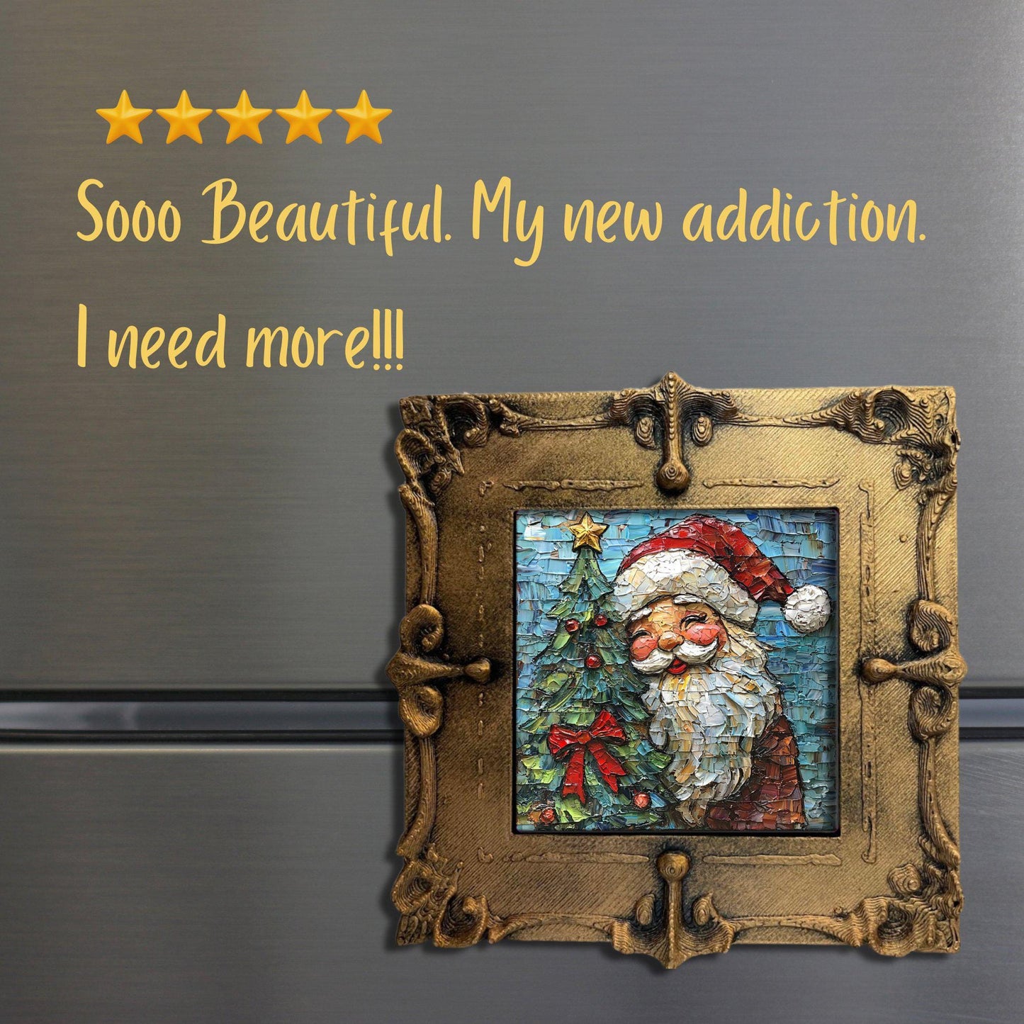 Rosy Cheek Vintage Santa Tiny Art Fridge Magnet Gold Framed Fridgescaping Art Picture Gallery Tiny Art Gift for Her Wife Mom