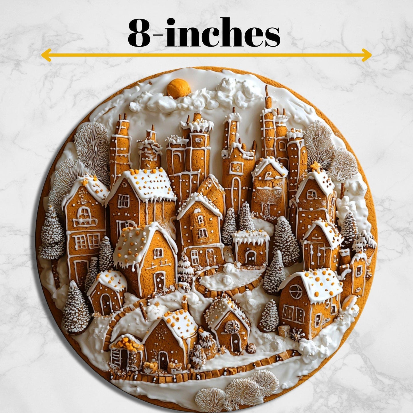 Gingerbread Metropolis Glass Cutting Board 8-inch Round Trivet Charcuterie Board Gift for Her Mom Kitchen Decor