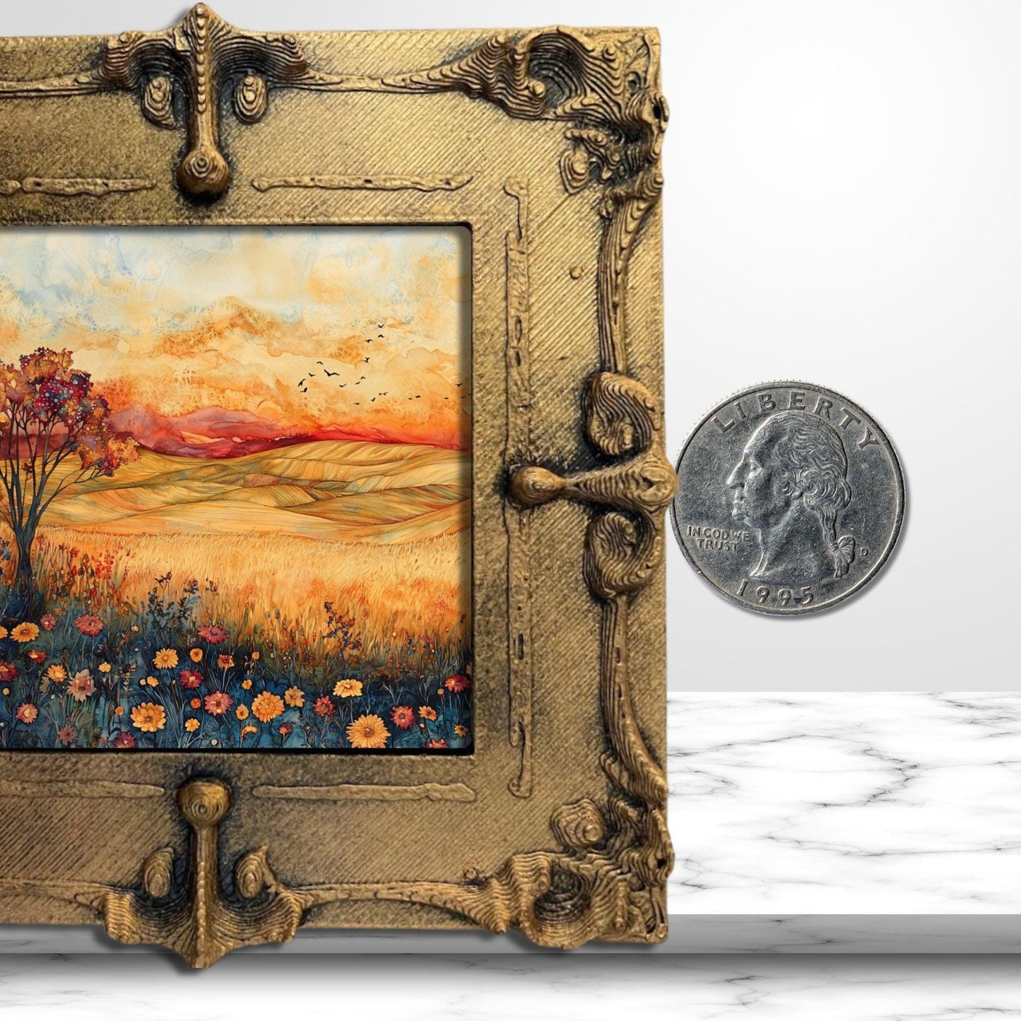 Autumn Wildflower Prairie Gold Framed Refrigerator Magnet, Mini Art, Grand Millennial Style, Artful Kitchen Decor, Gift for Her