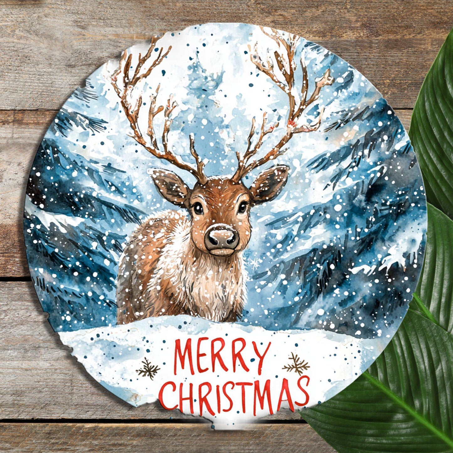 Merry Christmas Reindeer Glass Cutting Board 8-inch Round Trivet Charcuterie Board Gift for Her Mom Kitchen Decor