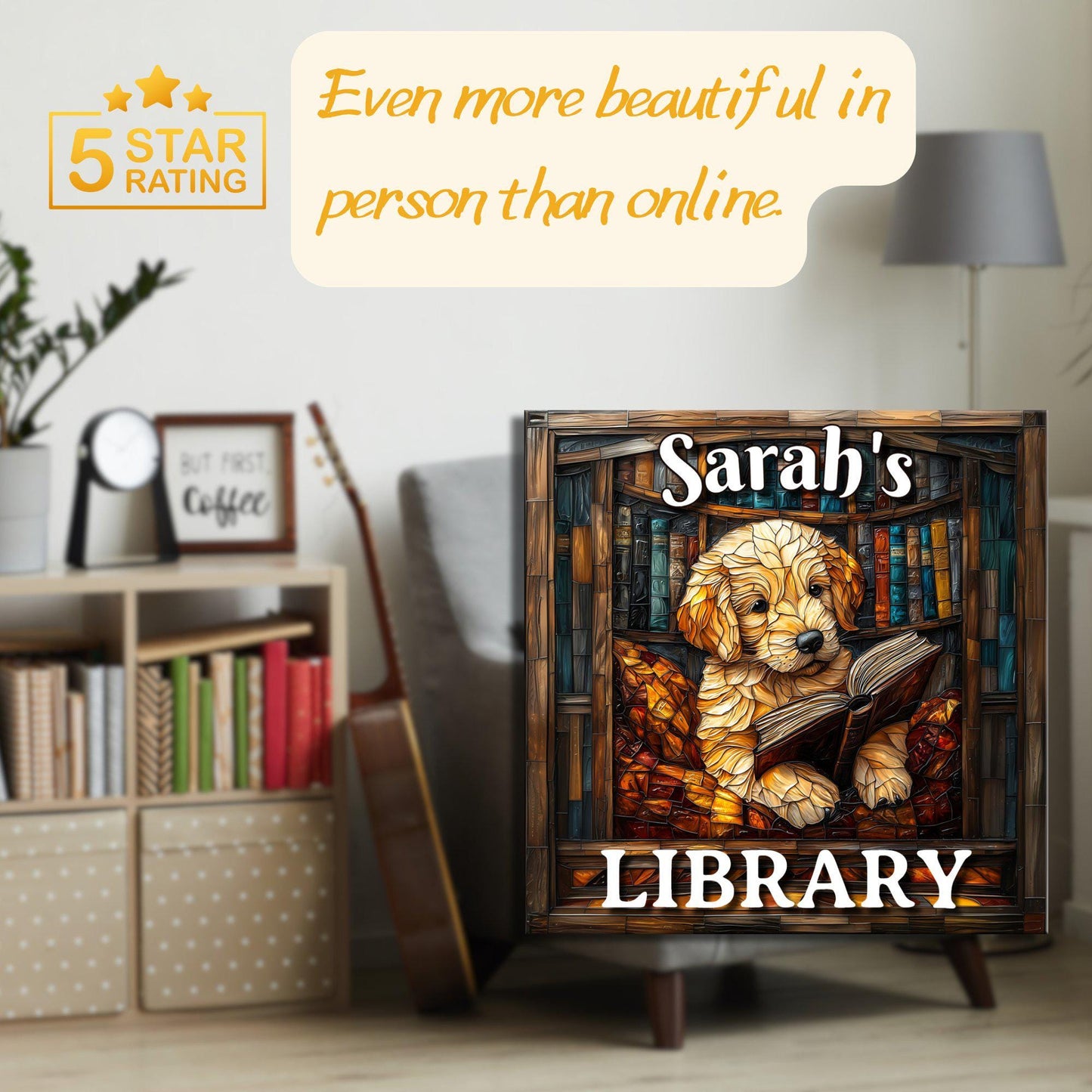 Retriever Reading Personalized Library Sign Book Lover Bookworm Biblio Gift Book Nook Shelf Decor Booktoker-Gift for Bookish