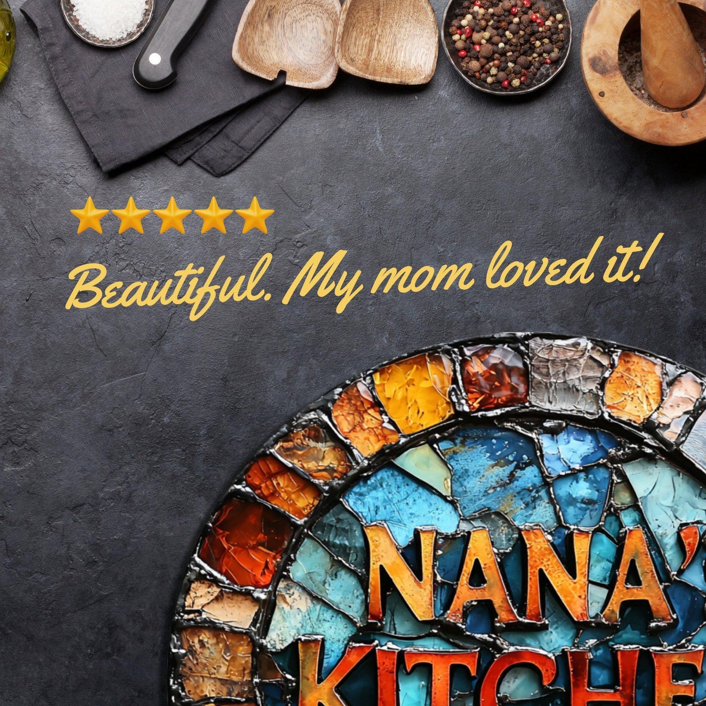 Nana's Kitchen Glass Cutting Board 8-inch Round Trivet Charcuterie Board Gift for Her Mom Kitchen Decor