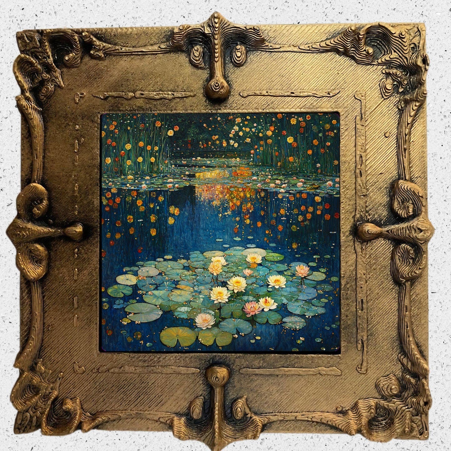 Water Lilies Gold Framed Refrigerator Magnet, Mini Art, Grand Millennial Style, Artful Kitchen Decor, Gift for Her fridgescaping