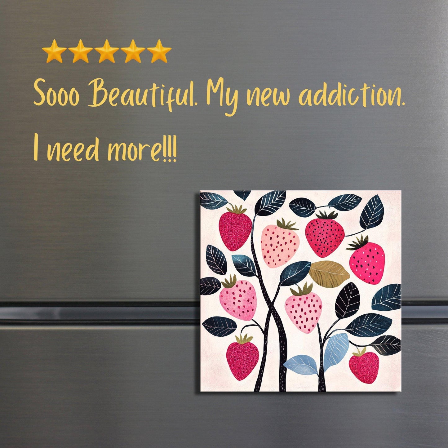 Strawberries and Pink Fridge Magnet 2-inch Strong Refrigerator Magnet Kitchen Decor Dopamine Ceramic Tile Art Gift for Her fridgescaping