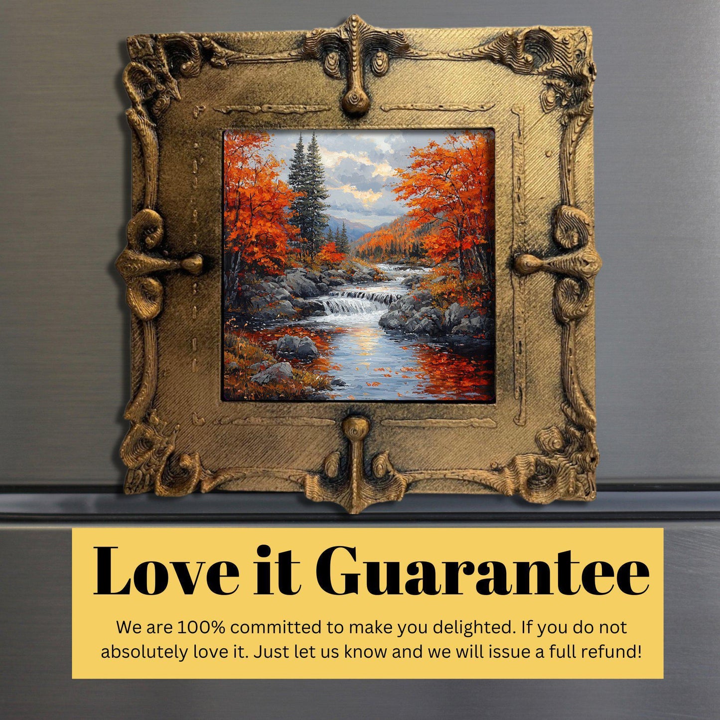 Autumn Landscape Gold Framed Refrigerator Magnet, Mini Art, Grand Millennial Style, Artful Kitchen Decor, Gift for Her fridgescaping