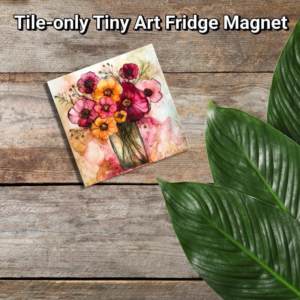 Flowers in a Vase Gold Framed Refrigerator Magnet, Mini Art, Grand Millennial Style, Artful Kitchen Decor, Gift for Her fridgescaping