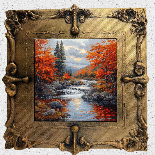 Autumn Landscape Gold Framed Refrigerator Magnet, Mini Art, Grand Millennial Style, Artful Kitchen Decor, Gift for Her fridgescaping