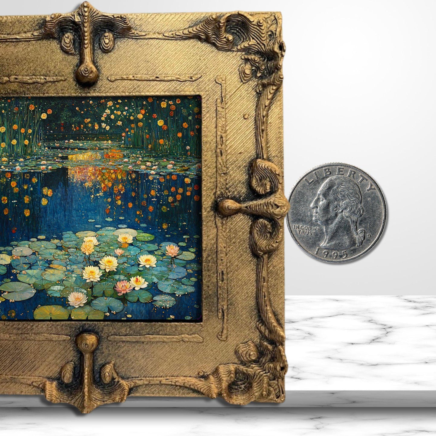 Water Lilies Gold Framed Refrigerator Magnet, Mini Art, Grand Millennial Style, Artful Kitchen Decor, Gift for Her fridgescaping