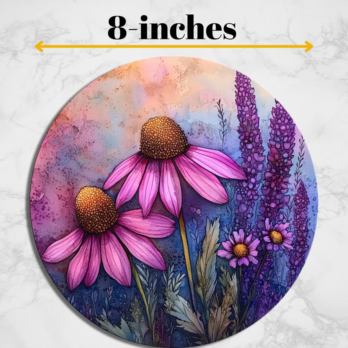 Cone Flower Glass Cutting Board 8-inch Round Trivet Charcuterie Board Gift for Her Mom Kitchen Decor