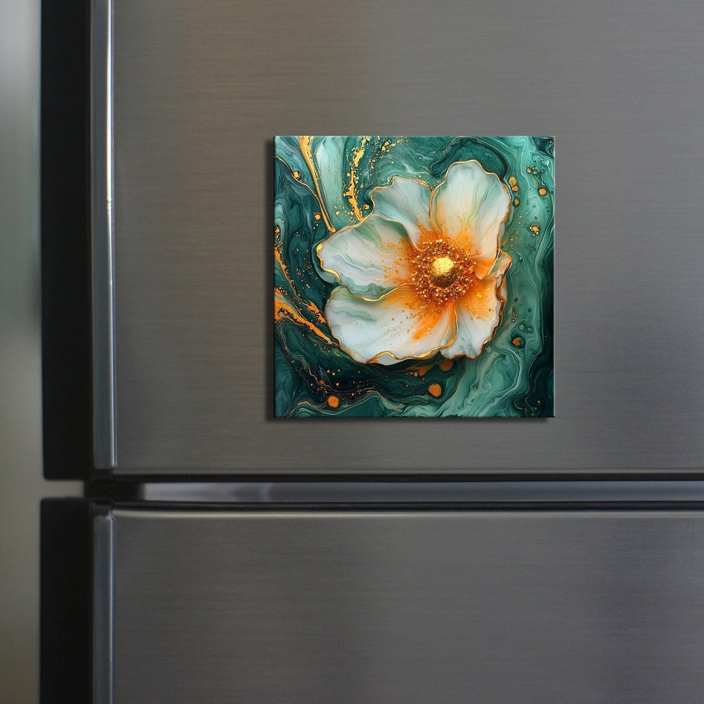 Marigold and Seafoam Green Fridge Magnet 2-inch Strong Refrigerator Magnet Kitchen Decor Dopamine Ceramic Tile Art Gift for Her