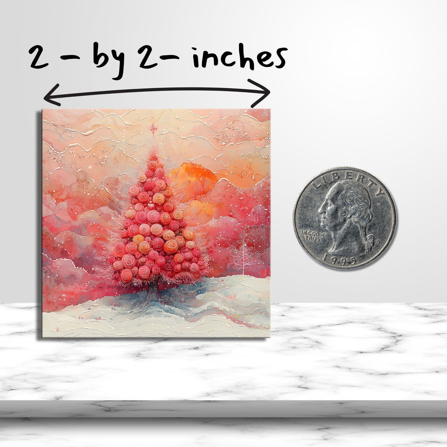 Pink Floral Christmas Tree Gold Framed Refrigerator Magnet, Mini Art, Grand Millennial Style, Artful Kitchen Decor, Gift for Her