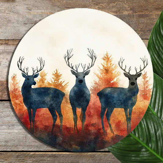 Nordic Deer in Blue and Orange Glass Cutting Board 8-inch Round Trivet Charcuterie Board Gift for Her Mom Kitchen Decor