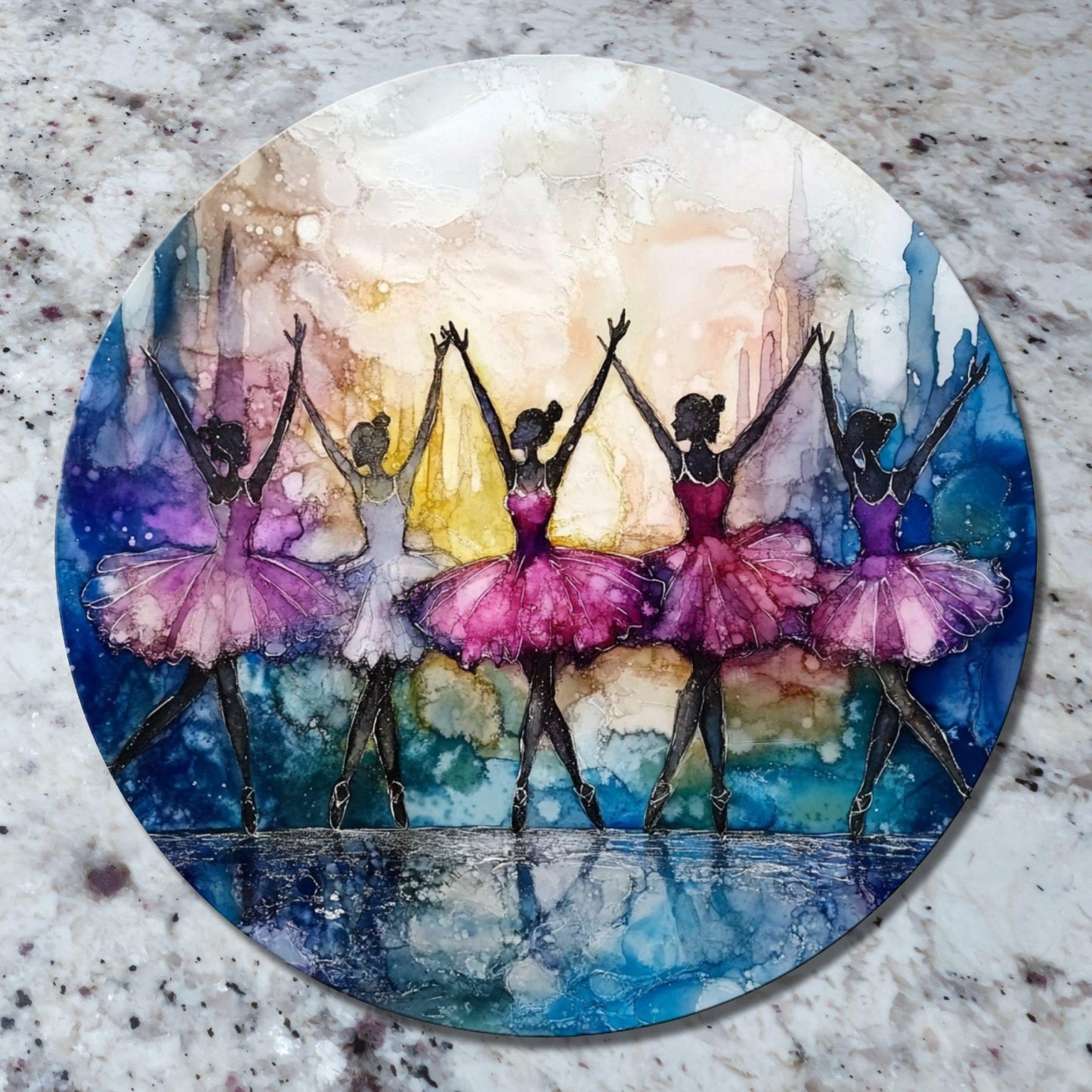 Christmas Ballerinas Glass Cutting Board 8-inch Round Trivet Charcuterie Board Gift for Her Mom Kitchen Decor