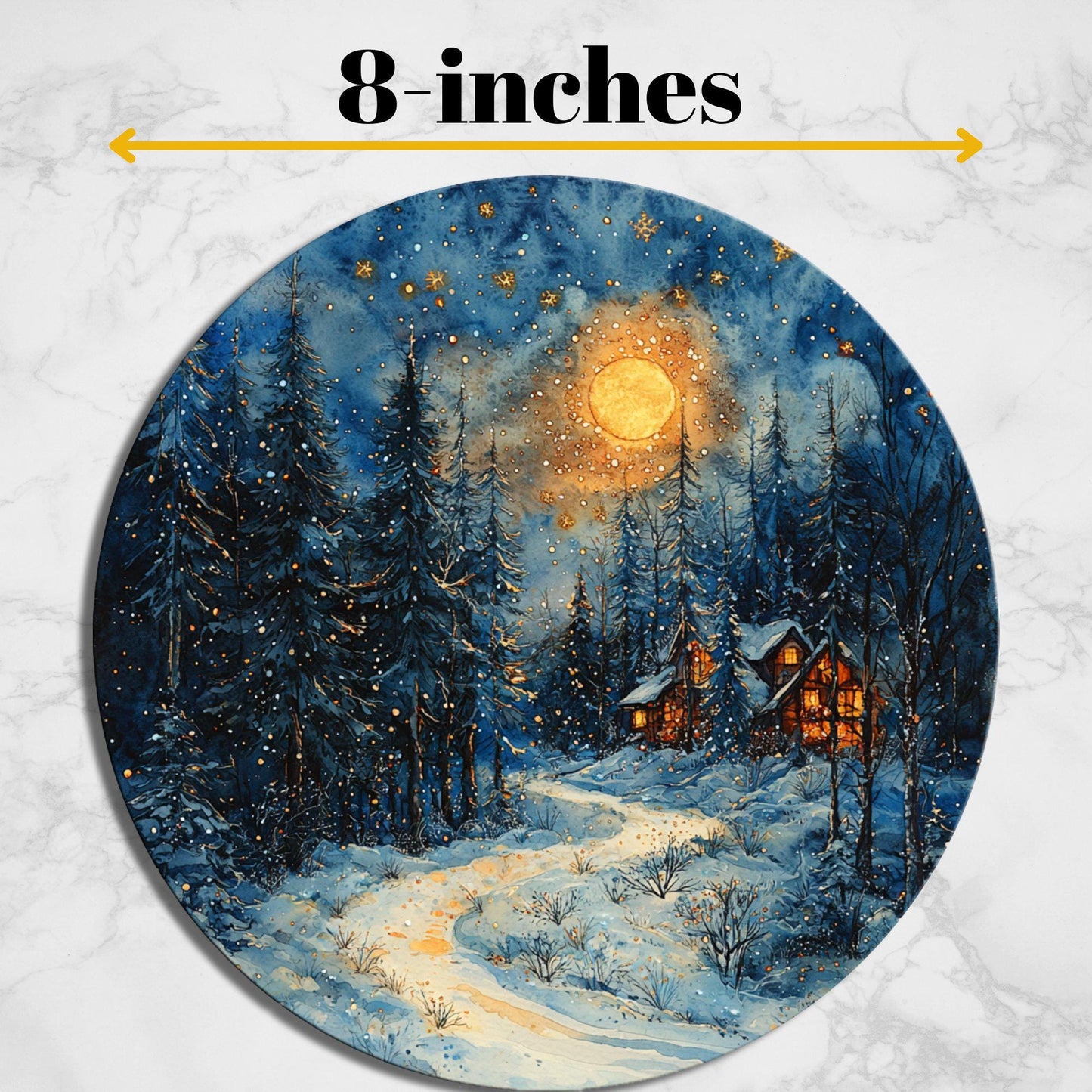 Cozy Christmas Cabin Glass Cutting Board 8-inch Round Trivet Charcuterie Board Gift for Her Mom Kitchen Decor