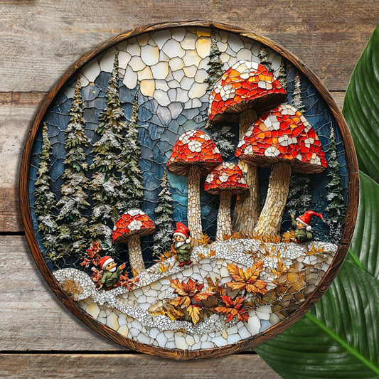 Winter Mushroom Patch Glass Cutting Board 8-inch Round Trivet Charcuterie Board Gift for Her Mom Kitchen Decor