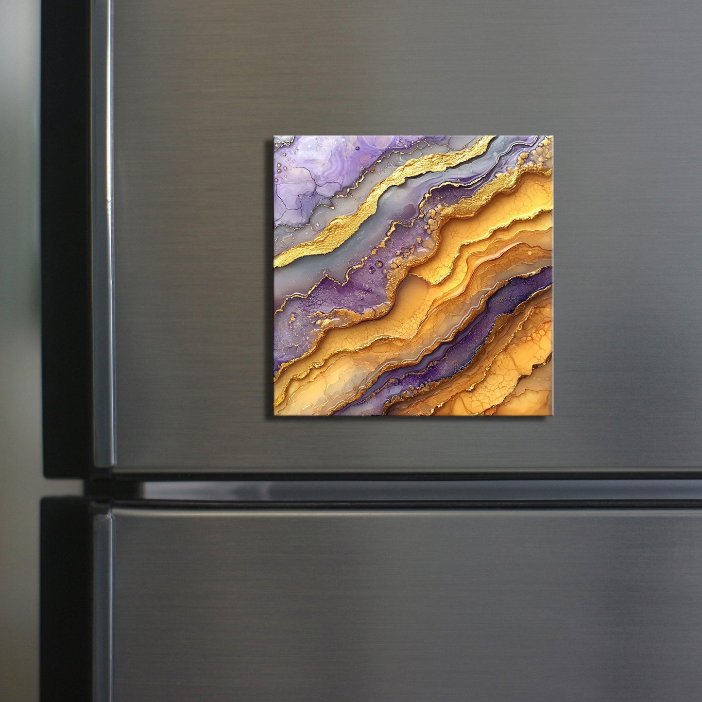 Ochre yellow and soft lilac Fridge Magnet 2-inch Strong Refrigerator Magnet Kitchen Decor Dopamine Ceramic Tile Art Gift for Her