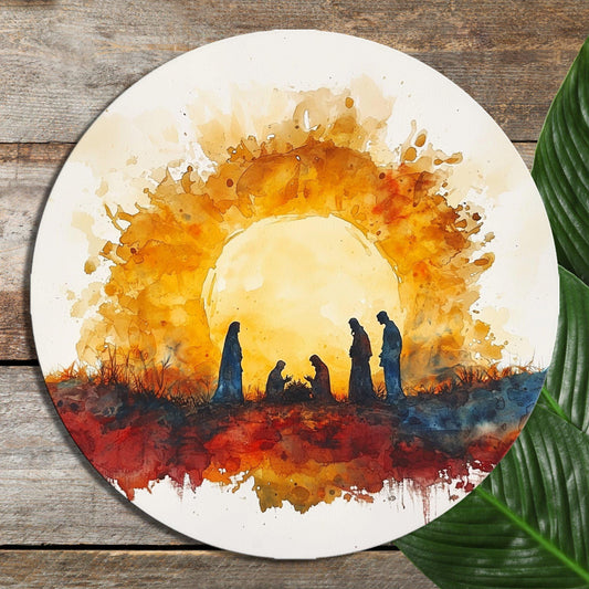 Minimalist Nativity Scene Glass Cutting Board 8-inch Round Trivet Charcuterie Board Gift for Her Mom Kitchen Decor