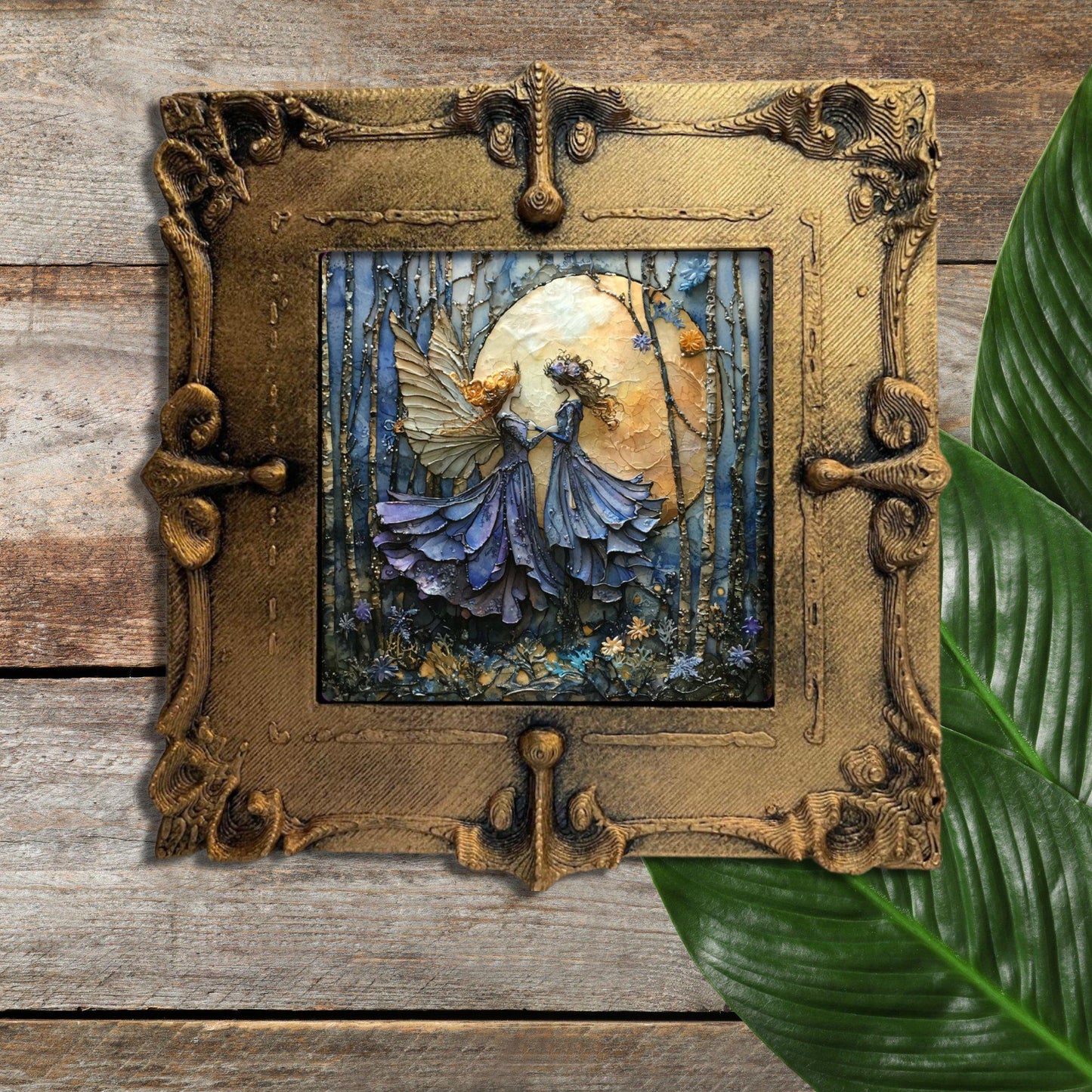 Art Nouveau Winter Fairies Tiny Art Fridge Magnet Gold Framed Fridgescaping Art Picture Gallery Tiny Art Gift for Her Wife Mom Fairycore