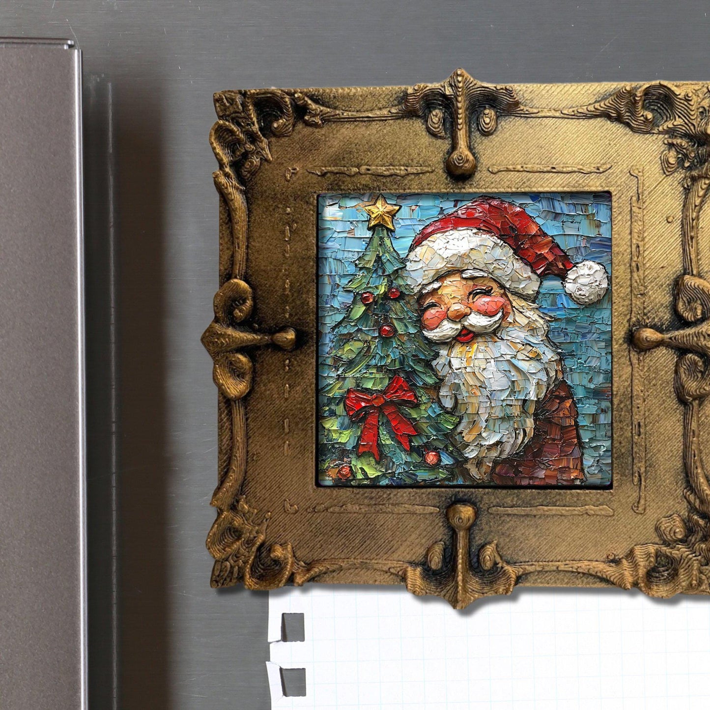 Rosy Cheek Vintage Santa Tiny Art Fridge Magnet Gold Framed Fridgescaping Art Picture Gallery Tiny Art Gift for Her Wife Mom